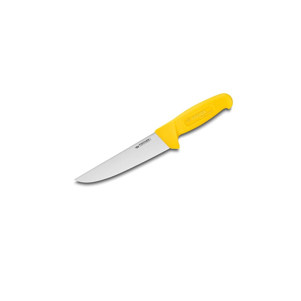 Couteau à saigner 17 cm manche surmoulé jaune