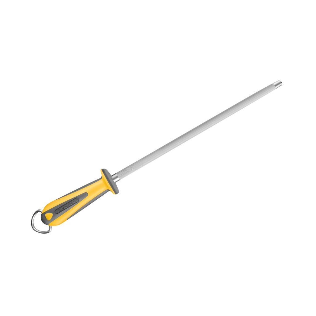 Fusil à aiguiser rond 30 cm manche bi-matière jaune — Fischer France