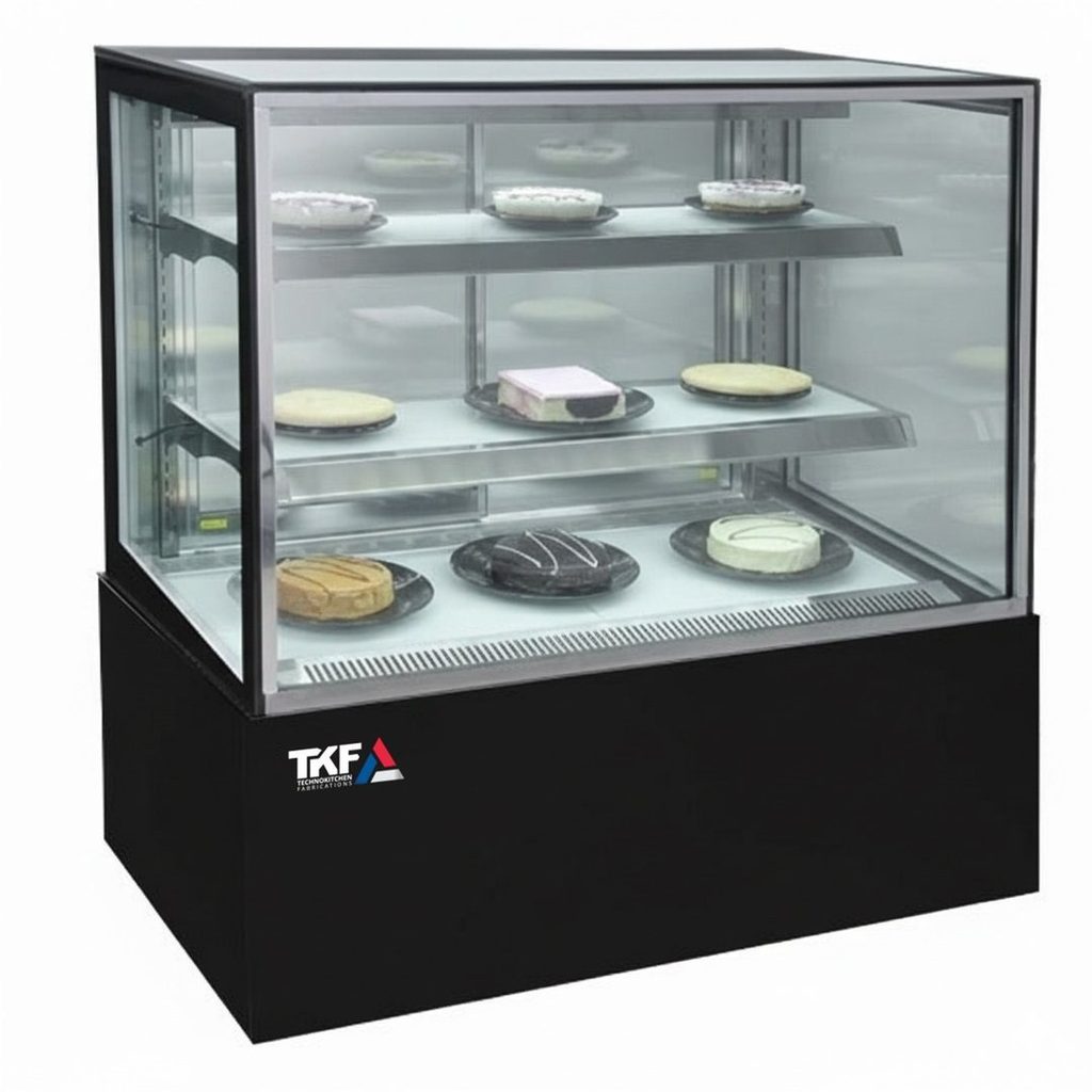 Vitrine à pâtisserie 4 faces vitrées 2 étagères LED 90×66×119 cm