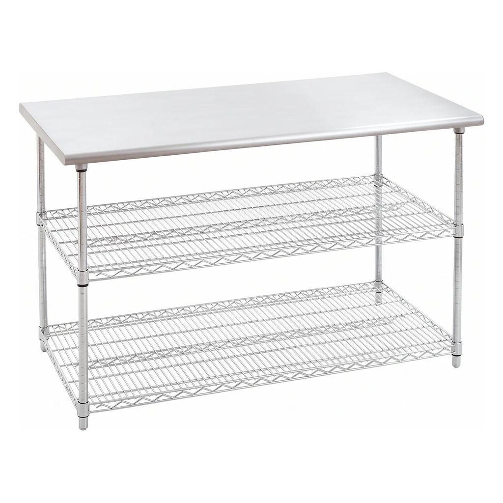 Table de travail inox avec 2 étagères grillagées 130×69 cm — TKF France