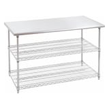 Table de travail inox avec 2 étagères grillagées 130×69 cm — TKF France