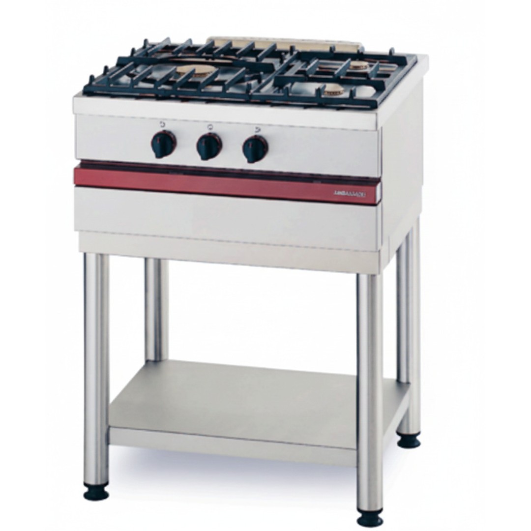 3-burner gas top. • 2 x 3 kW burners.