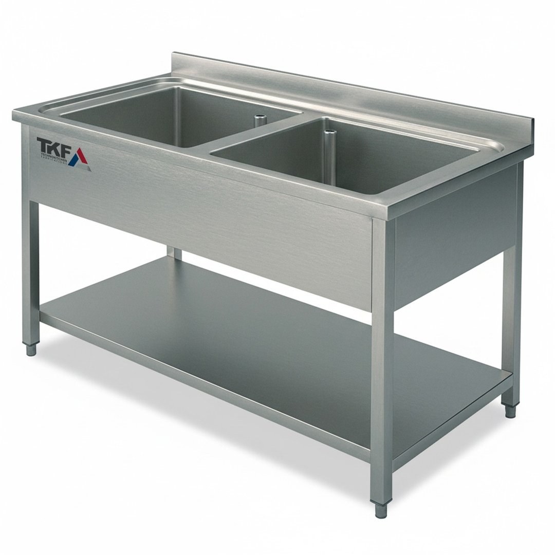 S/S Double Bowl Sink Unit with Undershelf 140x70cm