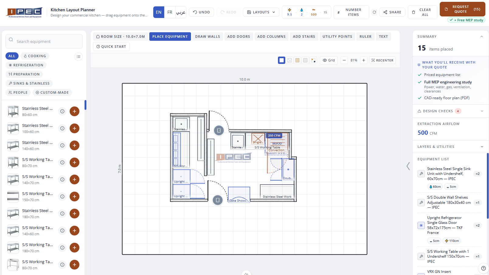 Planificateur de cuisine IPEC — outil de plan en glisser-déposer